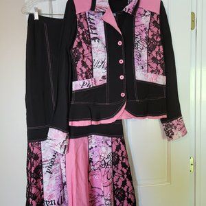 Two-piece funky skirt and jacket.